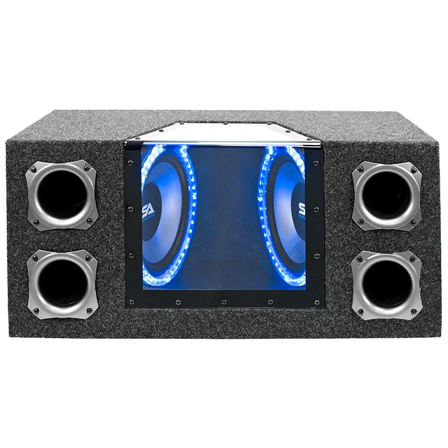 DUAL 10 INCH 1000 Watt Car Audio Subwoofer Box with LED Lights