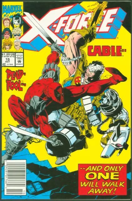 Vintage 1992 Marvel Comics X-Force #15 VF Deadpool & Cable Cover  Newsstand