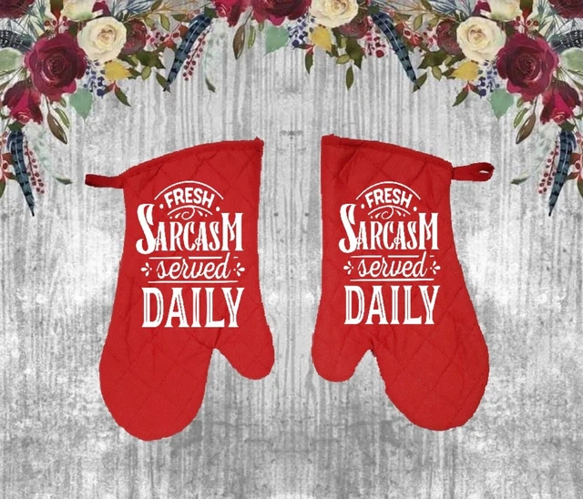 Juego de 2 - Guantes de horno de algodón acolchado - rojo - sarcasmo fresco servido diariamente - regalo
