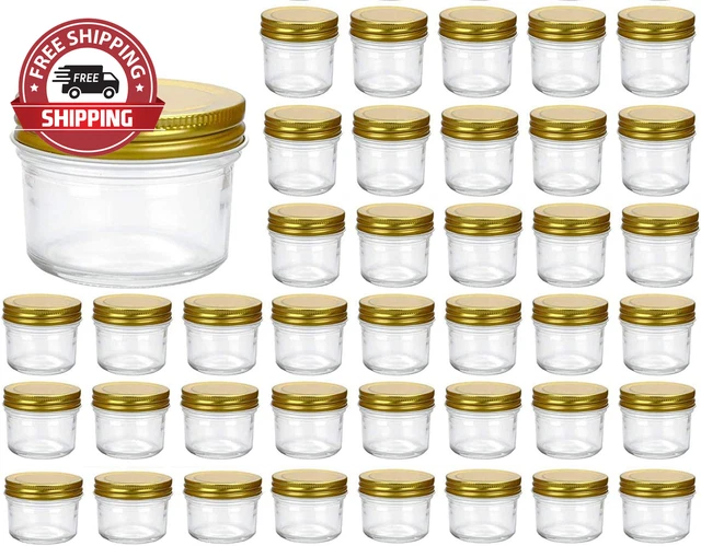 4 Oz Clear Glass Jars with Lids(Golden),Small Spice Jars for Herb,Jelly,Jams,Wid