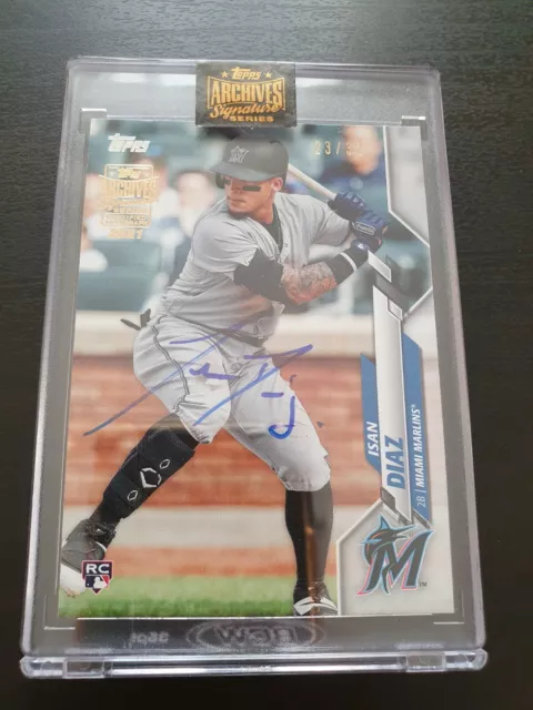 Carta auto baseball Isan Diaz 2021 Topps Archives firma serie /32 Marlins