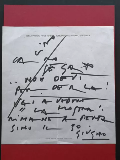 Emilio Vedova Autografo Pittore Autograph Hand Signed Giorgio Segato