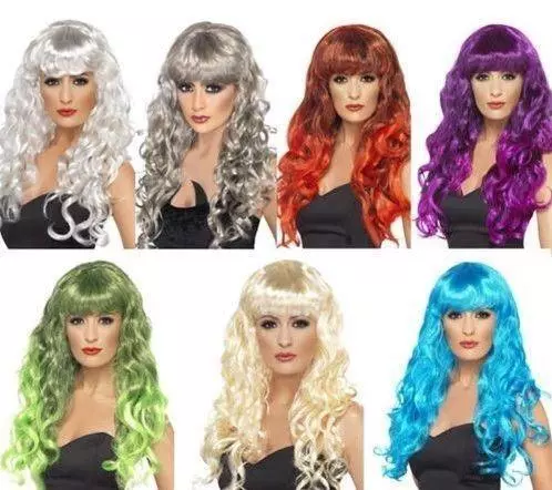 Smiffys Siren Wig Long Curly Hair with Fringe Adult Fancy Dress