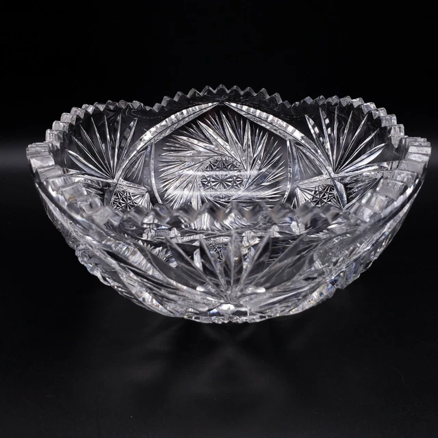 8" Antique ABP American Brilliant Cut Clear Crystal Round Dish Bowl