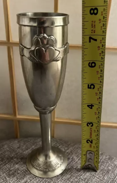 Pewter Goblet Cup Mullingar Ireland Finest Grade Heart Hands Metal 8" Flute