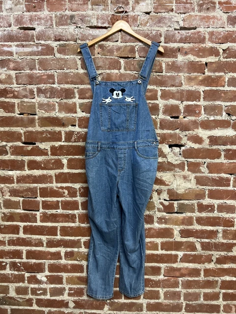 DISNEY WOMEN S BLUE Denim Embroidered Mickey Mouse Overalls Size L