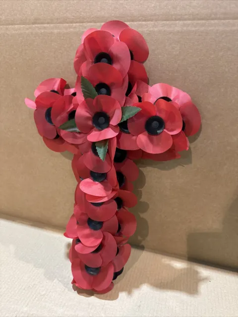 Artificial Poppy Cross Shaped Wreath 19" x 11" Rememberance Day Style Military