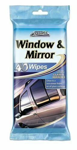 40 Wipes Car Pride Resealable Window & Mirror Wipes Cleans to a Non Smear Finish