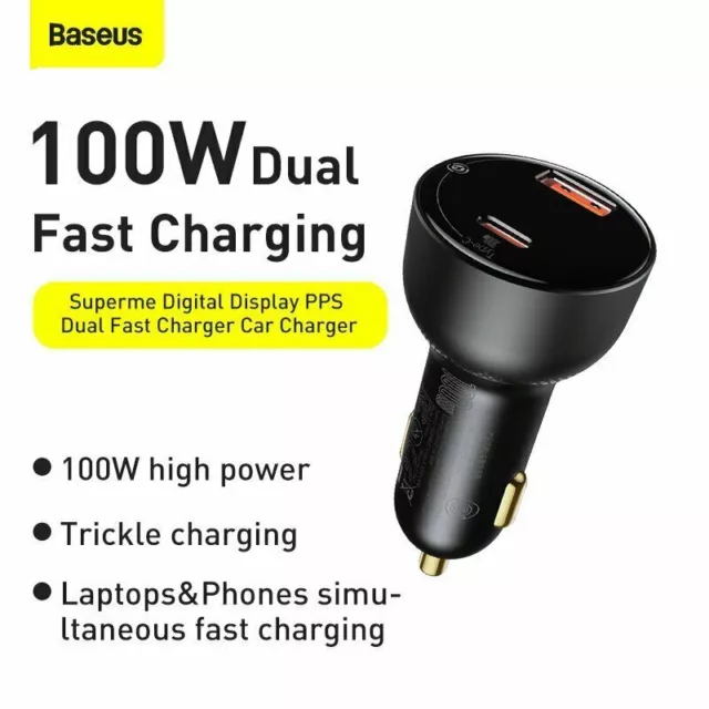 Baseus 5A 100W/30W Quick Charge QC 4.0 QC3.0 Dual USB, USB A Type C Car Charger