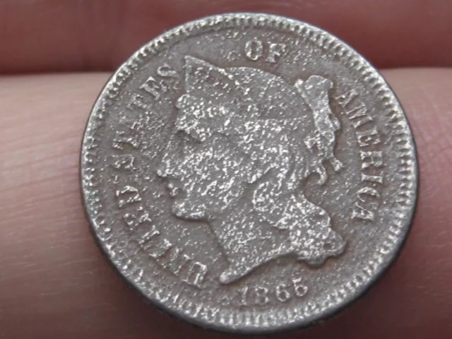 1865 Three 3 Cent Nickel- Fine Details