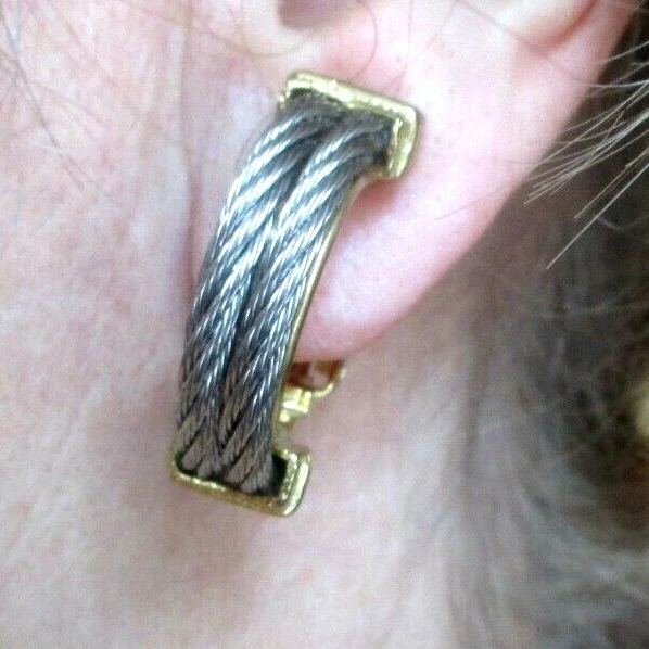Boucles D'Oreilles Clips Vintage - Anneaux Bicolores Or Et Argent - Bijou Fantaisie Rétro - Modèle 5012