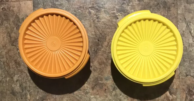 Tupperware Number 1298 Orange & Yellow Set Of 2 Servalier with Lid USA Seals