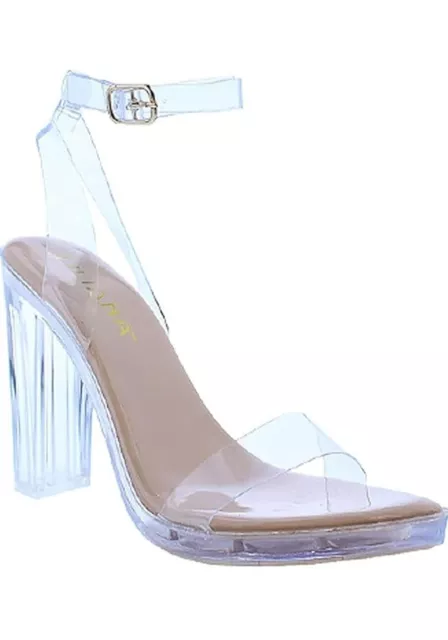 Liliana - High Heel Clear Sandal Shoes - Clear Block Heel - Size 7 1/2