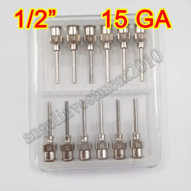 12pcs 1/2" 0.5 inch 15GA Blunt stainless steel dispensing syringe needle tips