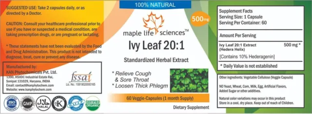 Ivy Leaf Hedera Helix Extract 20:1 Capsule 10% Hederagenin Relief Joint Pain
