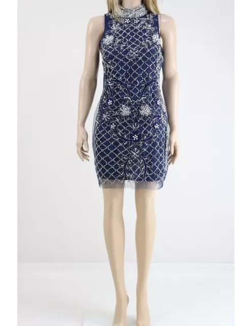 A Star Is Born voll verziertes Mini Bodycon Partykleid mit hohem Ausschnitt UK 12