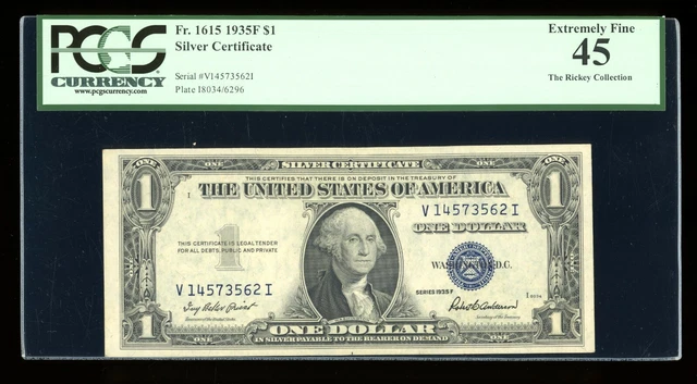 DBR $1 1935-F Silver Fr. 1615 VI Block PCGS 45 Serial V14573562I