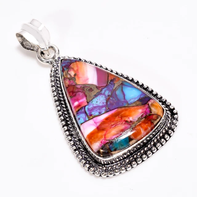 Oyster Turquoise Vintage Style Handmade 925 Sterling Silver Pendant 1.8" GSR3854