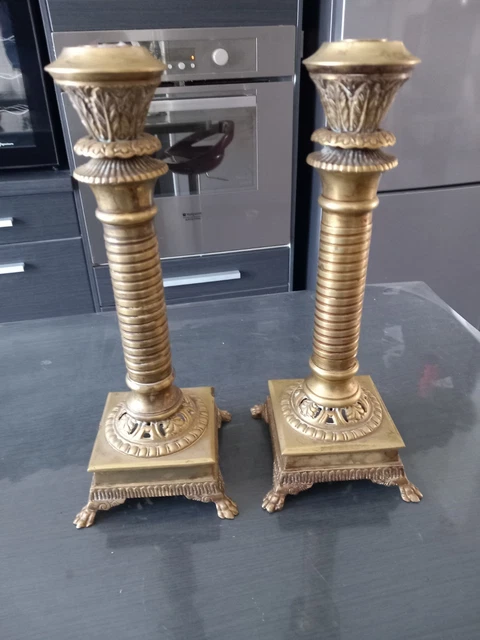 Paire De Bougeoirs En Bronze Massif - Occasion - Élégance Intemporelle
