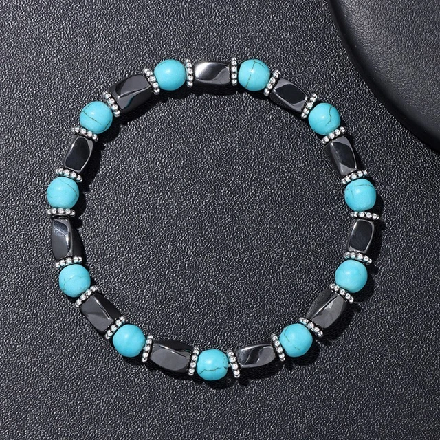 Bracelet Perles Howlite Turquoise Fait Main Sur Mesure - Homme/Femme - Perles 8mm