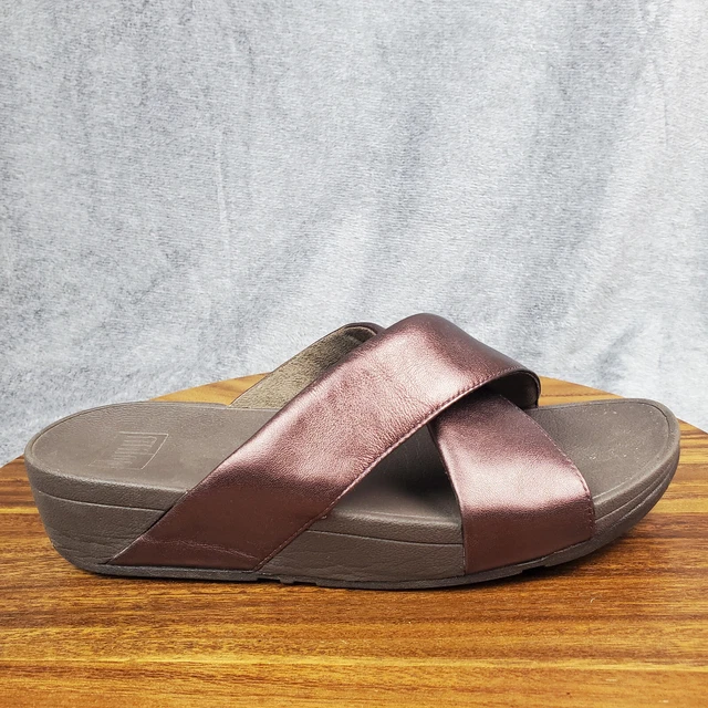FitFlop Lulu Sandals Women's 10 Brown Purple Metallic Criss Cross Slip On Shoes