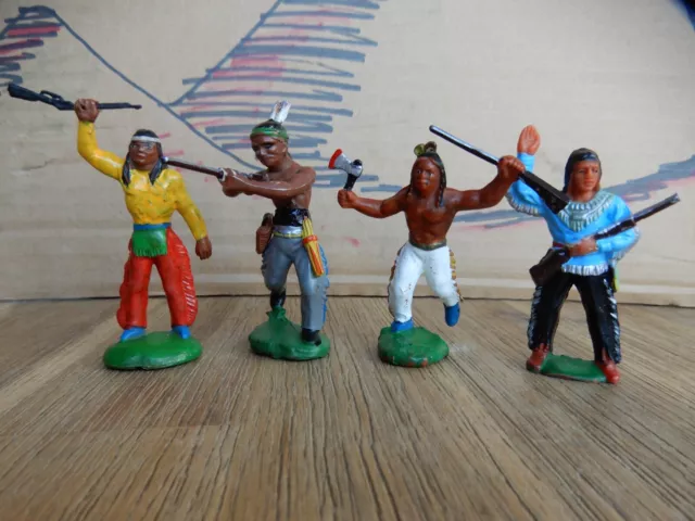 4 Ddr Cowboys & Indianer Gummi Figuren Professionell Repariert/ Neu Gestaltet 19