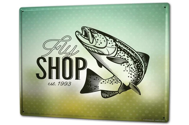 Plaque émaillée XXL Poissons Ange  Boutique de mouche Maison Du Pêcheur