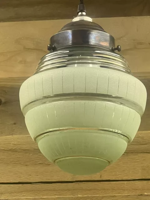 Vintage Art Deco glass light shade ceiling Green Beehive Shape Shade C:-1930s..