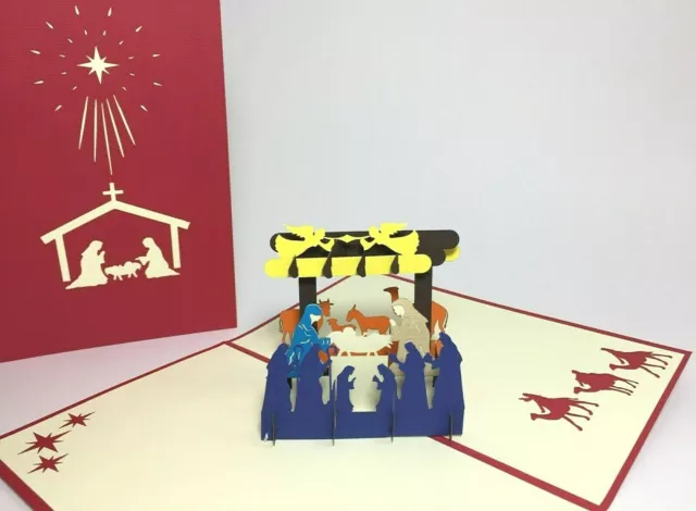 Pop Up Nativity Scene Christmas Card. 3D Merry Christmas Season Greetings Card