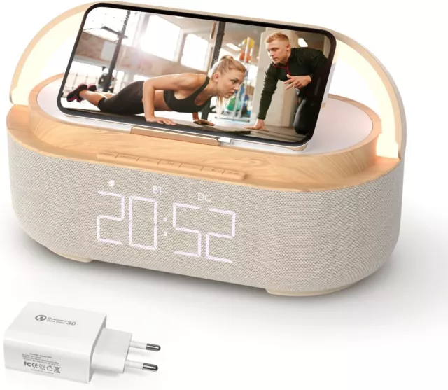 COLSUR Radio Alarm Clock Bluetooth Speaker, 15W Wireless Charger Alarm Clocks Ne