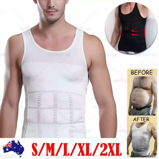 Mens Slimming Body Shaper Underwear Corset Compression Vest Singlet Dad Bod AU
