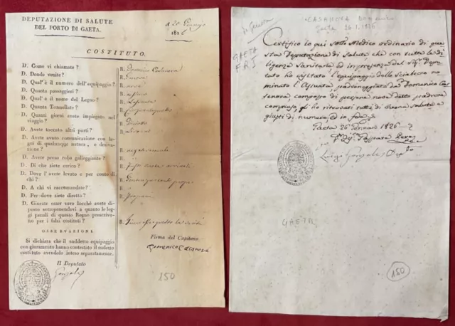 Regno Delle 2 Sicilie Re Francesco I° Documento Di Sanità 1826 Gaeta - Genova