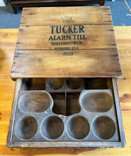 Antique Tuckers Alarm Till Under Counter Wooden Drawer Cash Register USA #503