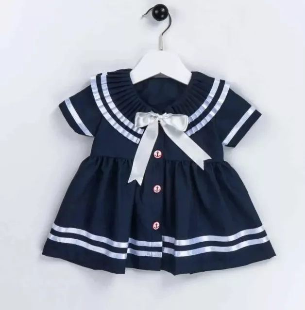 Baby Mädchen Seemannskleid und Stirnband marineblau spanischer Stil 6 Monate