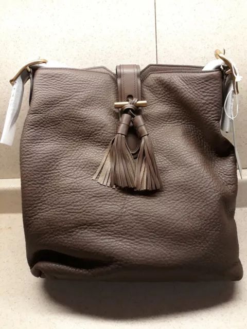 Anne Klein Toggle leather Hobo Handbag Brown genuine leather $368  present