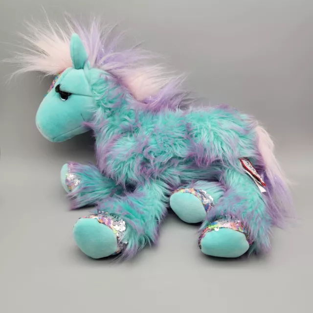 Douglas Unicorn Plush Veda Eyelashes 15" Rainbow Teal Purple Sequins Stuffed Toy