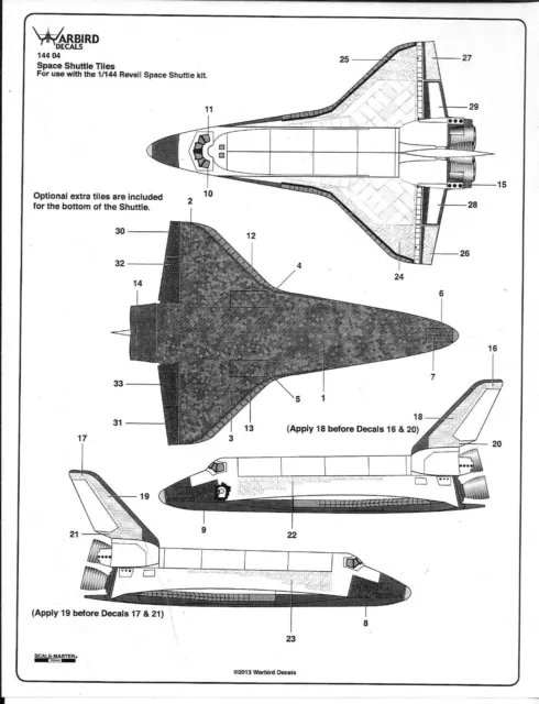 Warbird Space Shuttle Tile Details, Decals 1/144 04  For the Revell Kit