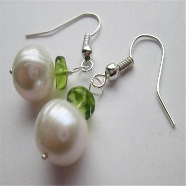 11-12mm Huge White Baroque Pearl Earrings 18k Hook Jewelry elegant delicate Real
