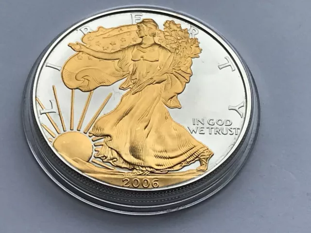 2006 Fein Silber Liberty Amerikanischer Adler 1OZ 1 Dollar Mit Gold Relief