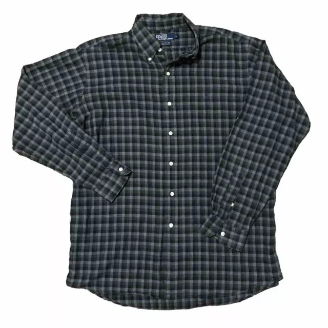 Polo Ralph Lauren Ellington Shirt Check Plaid Grey Black Size Large Long Sleeve