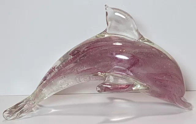 Sea World Home Collection Pink SparkleSwirl Blown Glass Jumping Dolphin Figurine