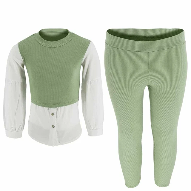 Girls Kids Lounge Set Faux Buttoned Shirt Lounge Wear Set Two Tone 2-12 Yrs UK