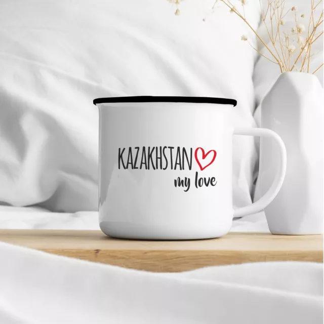 Kazakhstan my love Geschenk Idee Emaille Tasse Kasachstan Kaffeetasse Souvenir W 3