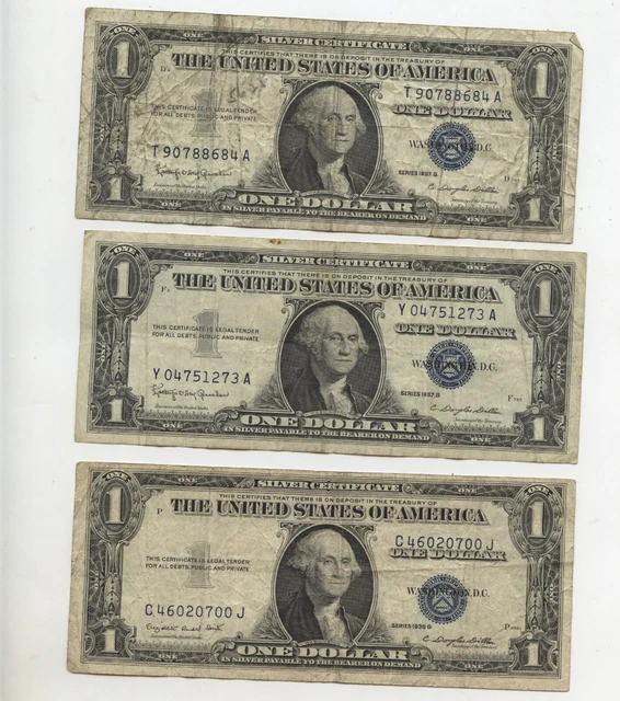Six $` Silver Certificates Serices 1935G, 1957 abd 1957B  Good Condition