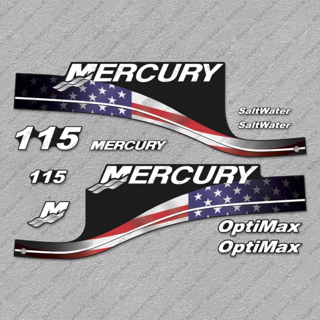 Mercury 115hp Optimax SaltWater USA Flag Edition outboard engine decals set