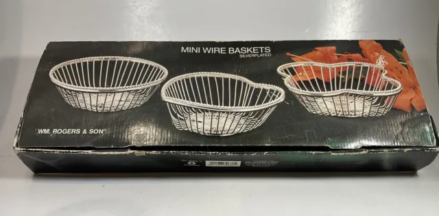 Mini Wire Baskets Three Silver Plated Round, Heart & Scallop WM. Rogers & Son