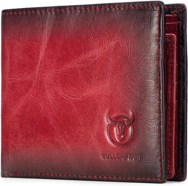 BULLCAPTAIN Wallets for Men with Double ID Window Slim Bifold Vintage Genuine...