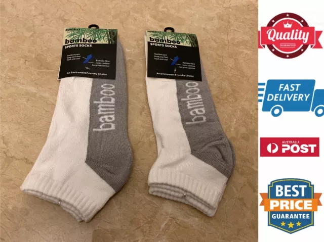 2 pairs Premium Mens 92% Bamboo sports low cut ankle socks,White Grey, AU stock