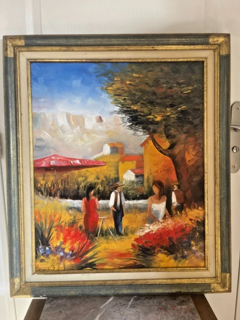 Cadre Ancien Avec Peinture Sur Toile - Paysage De Campagne Signé - À Restaurer (format A1)