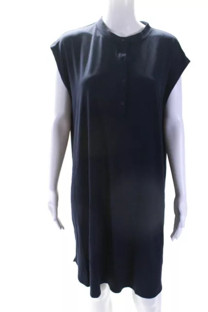 Eileen Fisher Womens Jersey Sleeveless 1/2 Button Up T-Shirt Dress Navy Size XL